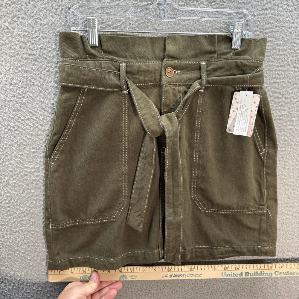 Free People‎ Skirt Womens 10 Army Green Splendor In The Grass Paperbag Waist NEW